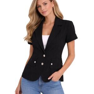 Point Zero Black Blazer Jacket Short Sleeve Button Front Casual Career Size M